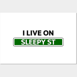 I live on Sleepy Street Street Sign Posters and Art